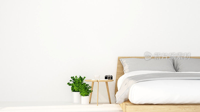 酒店或公寓的白色卧室艺术品-室内设计- 3D渲染